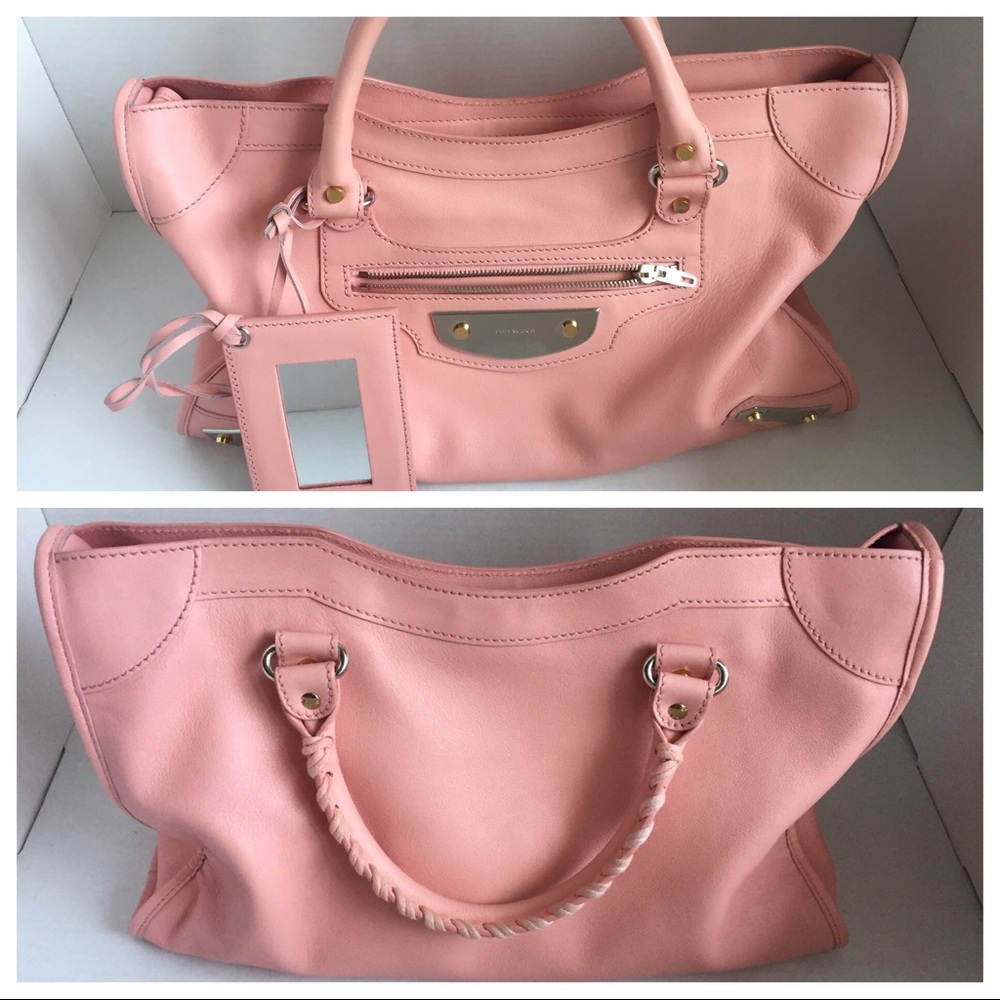 SOLD Balenciaga Pink Calfskin Metal Plate City Bag - Picture 2 of 8